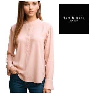 rag & bone Long Sleeve Blouse with Mandarin Collar. Off-Pink. Size S/P